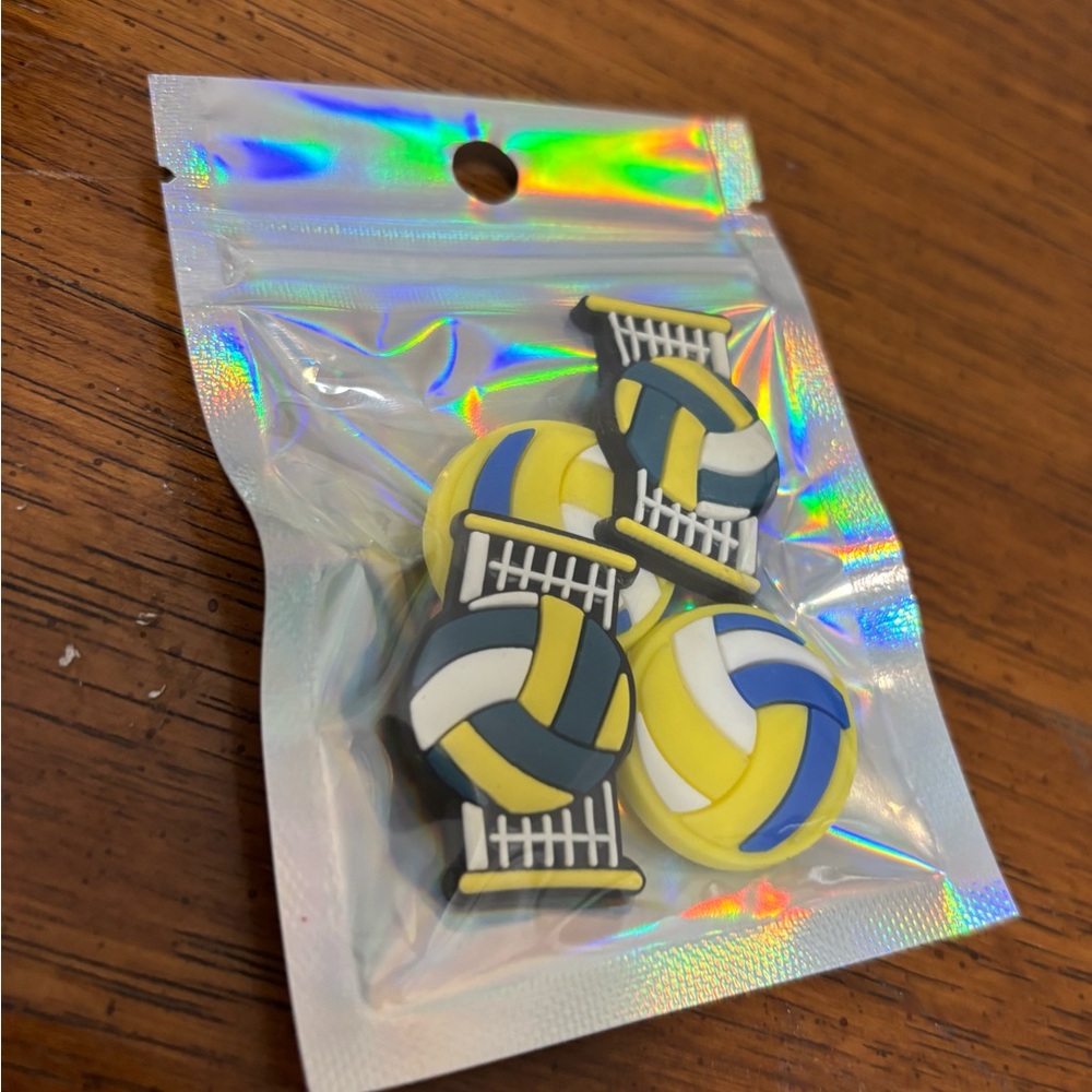Volleyball Shoe Charms / Yellow Blue White Volleyball Pins